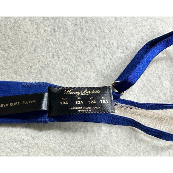 Honey Birdette Jules Contour Bra Womens 32A 10A Navy Blue Lace French Padlock - Picture 2 of 13